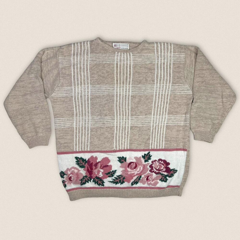 Vintage Grandma Sweater Cottage Roses Milano -‎ Size Large